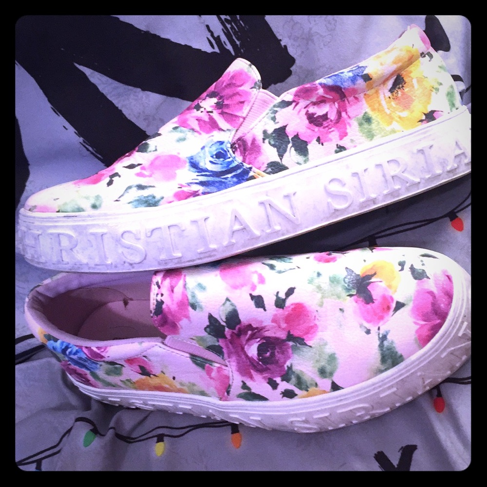 Christian Siriano floral slip on platmorm
